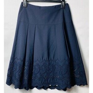 Ann Taylor Embroidered Bottom Lace Lined Skirt Navy Size 0